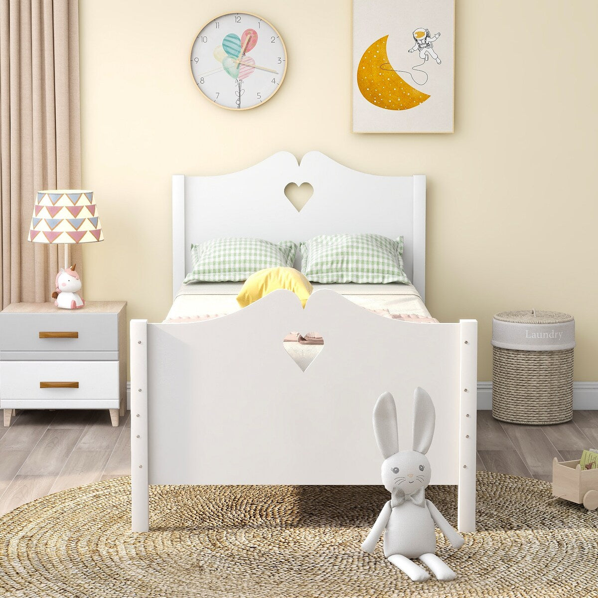 Easy Assemble Twin Platform Bed Frame with Love-Heart Shape Headboard