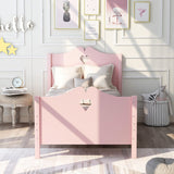 Easy Assemble Twin Platform Bed Frame with Love-Heart Shape Headboard