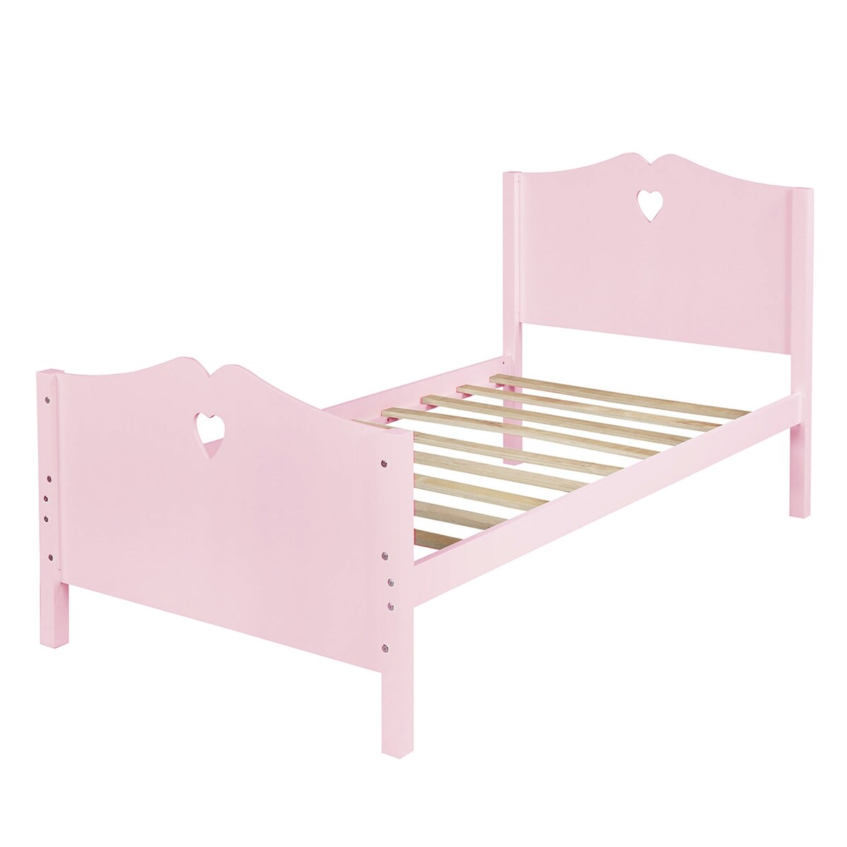 Easy Assemble Twin Platform Bed Frame with Love-Heart Shape Headboard