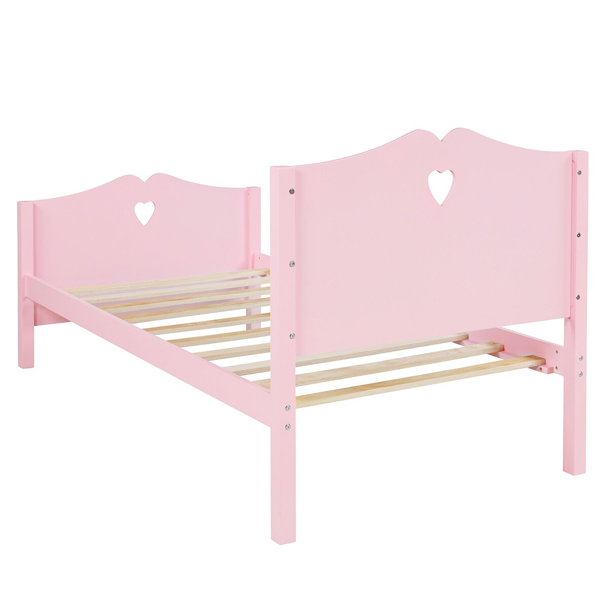 Easy Assemble Twin Platform Bed Frame with Love-Heart Shape Headboard