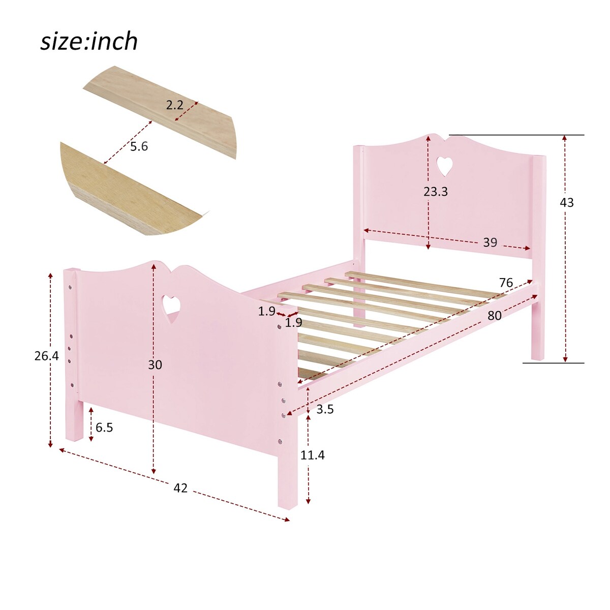 Easy Assemble Twin Platform Bed Frame with Love-Heart Shape Headboard