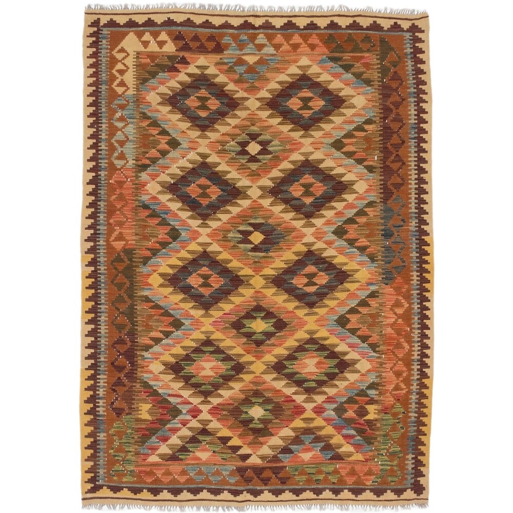 Ecarpetgallery Anatolian Ivory/ Yellow Handwoven Wool Kilim Rug