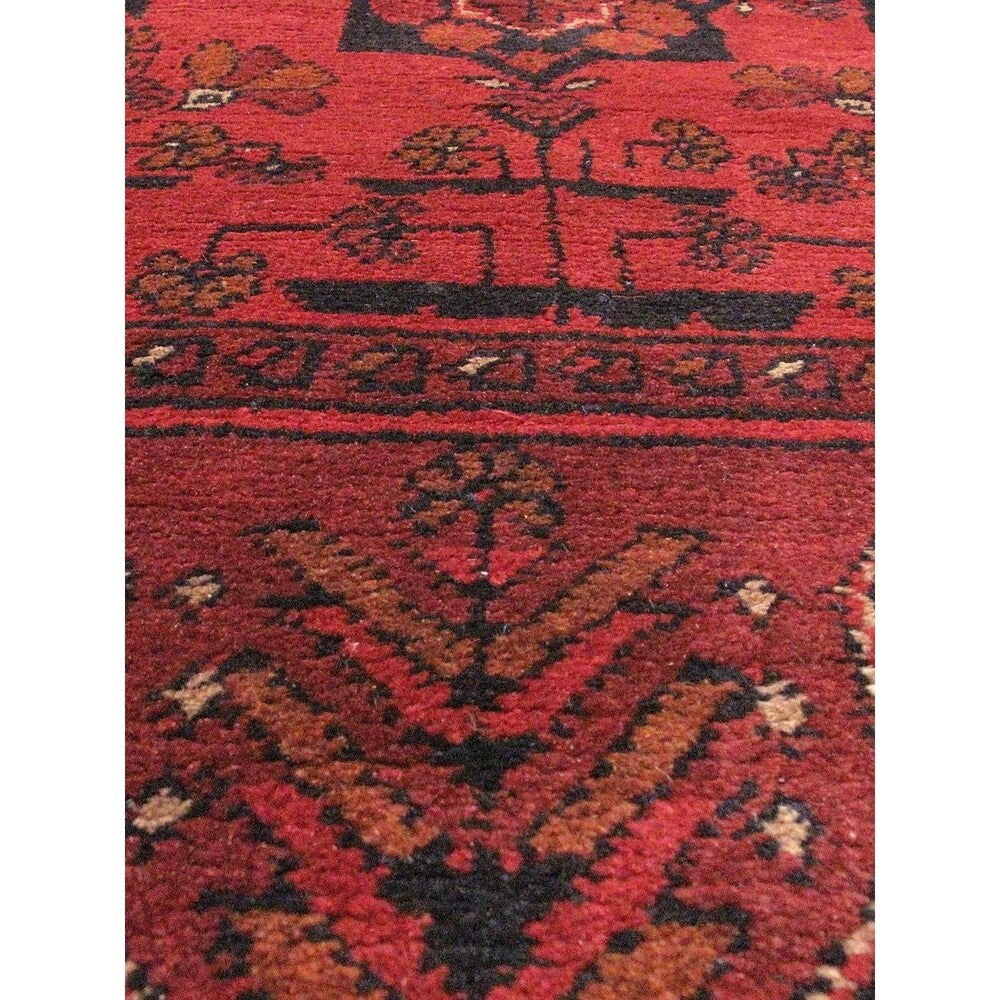 Ecarpetgallery Finest Khal Mohammadi Dark Red/ Red Wool Geometric Rug Runner Rug