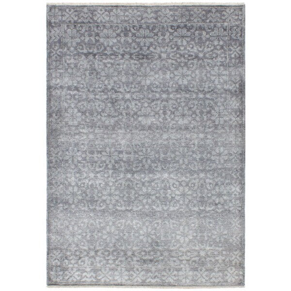 Hand-knotted Jules Ushak Grey Silk Rug - 4'0" x 5'11"
