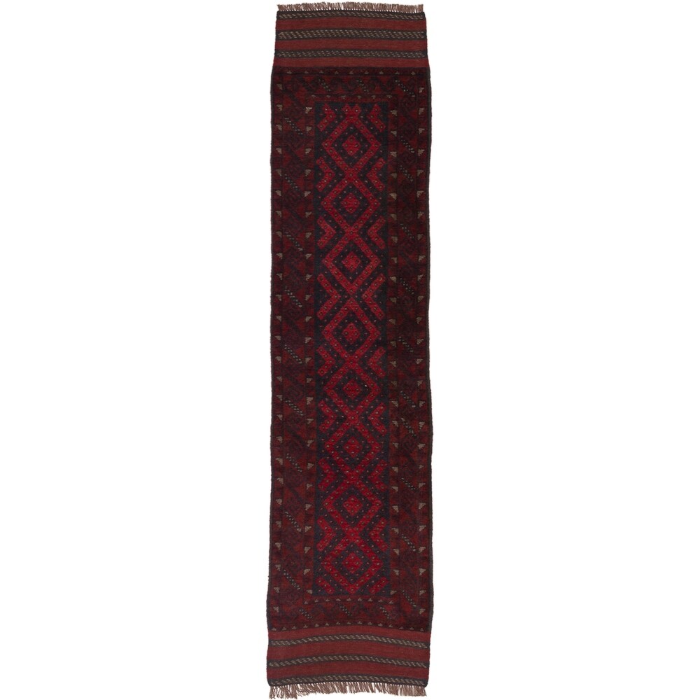 Ecarpetgallery Hand-knotted Tajik Caucasian Blue Red Wool Geometric Casual Runner Rug (1'11 x 7'11)