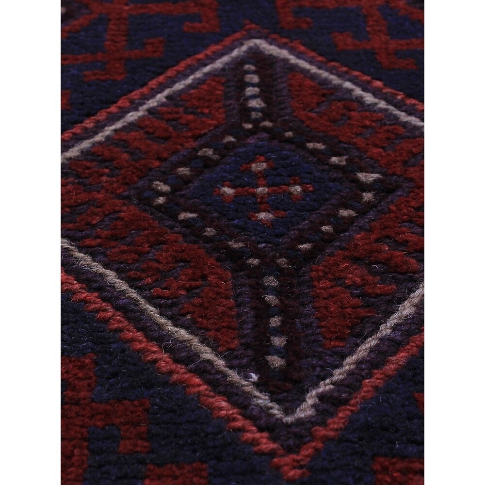 Ecarpetgallery Hand-knotted Tajik Caucasian Blue Red Wool Geometric Runner Rug (1'11 x 7'11)