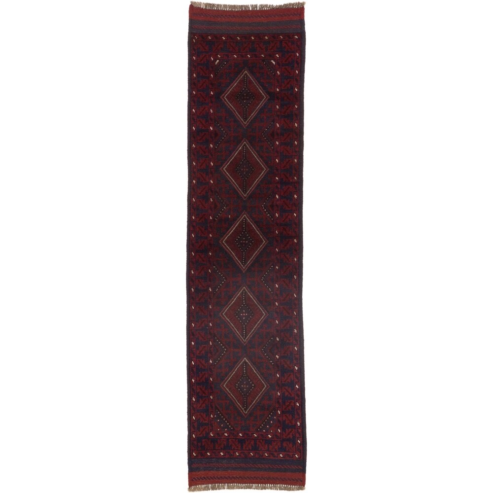 Ecarpetgallery Hand-knotted Tajik Caucasian Blue Red Wool Geometric Runner Rug (1'11 x 7'11)