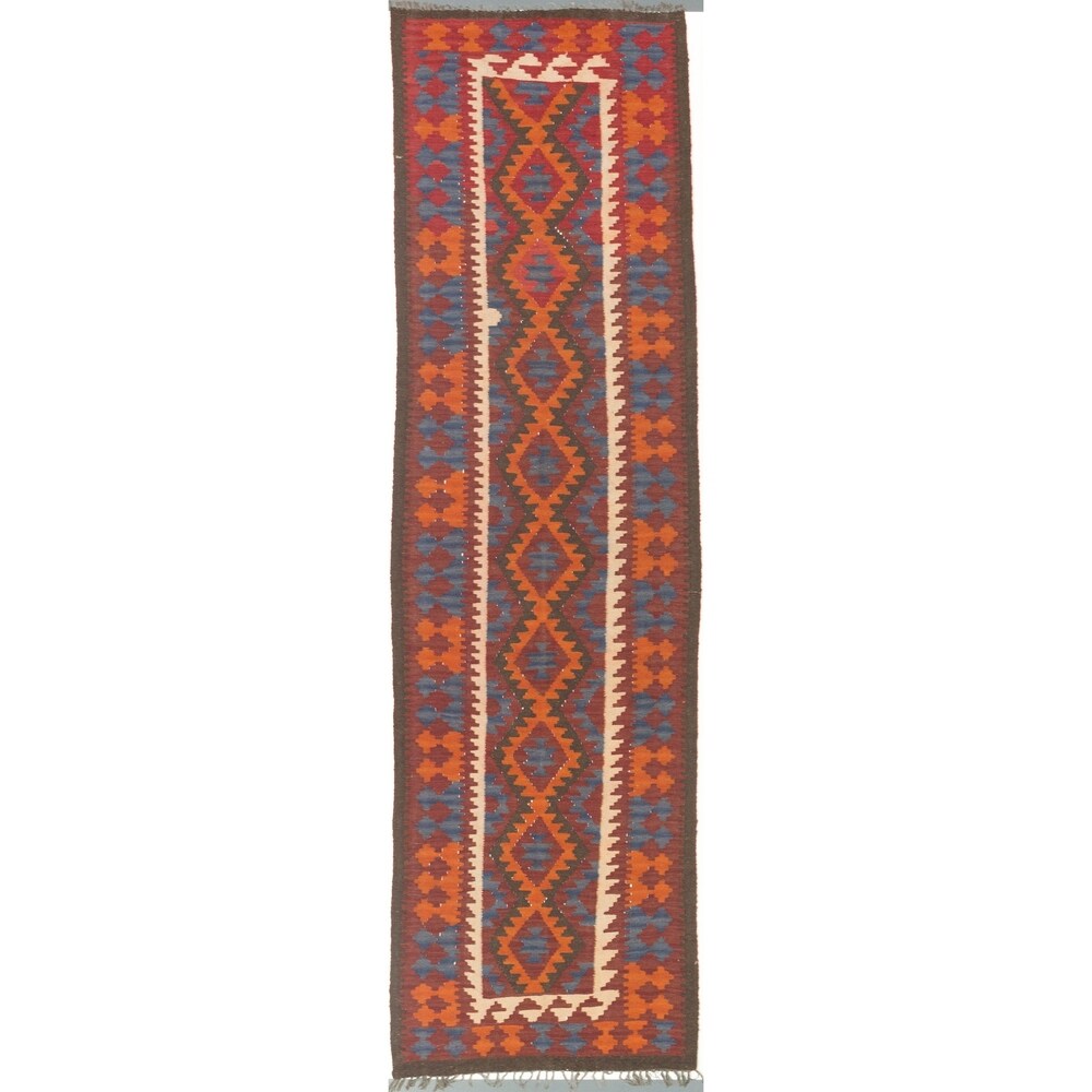 Ecarpetgallery Handmade Shirvan Blue Red Wool Kilim Runner Rug