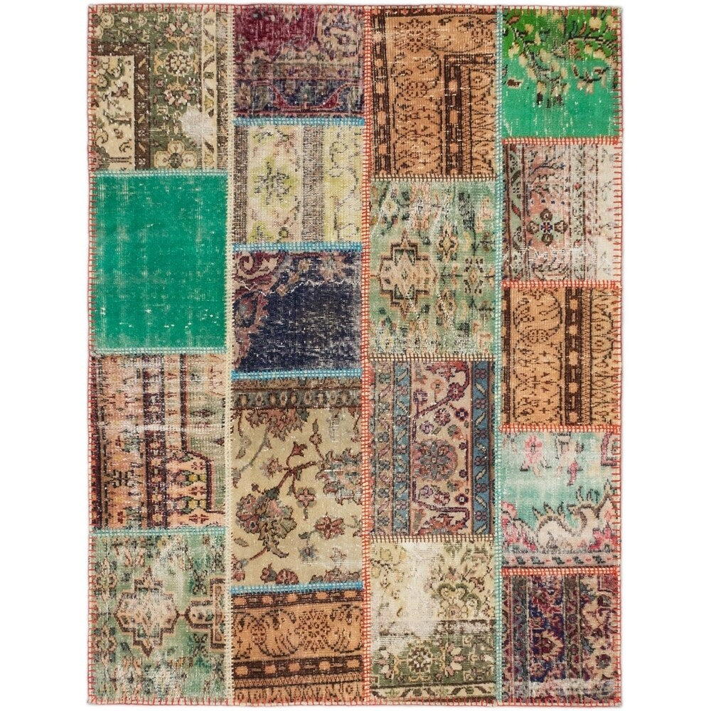Ecarpetgallery Sunwash Patch Beige/ Green Wool Area Rug