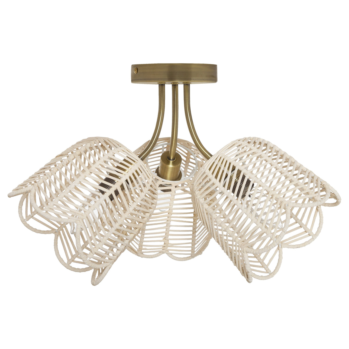 Echo River of Goods Gold and White Rattan and Metal Trio-Shade 18-Inch Ceiling Light - 18" x 18" x 11.5"