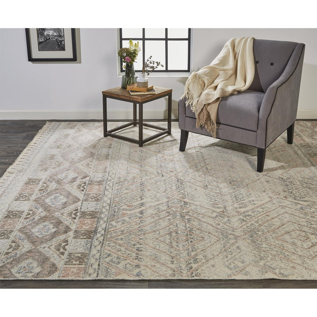 Eckhart Tribal Diamond Rug, Gray/Denim Blue, Area Rug