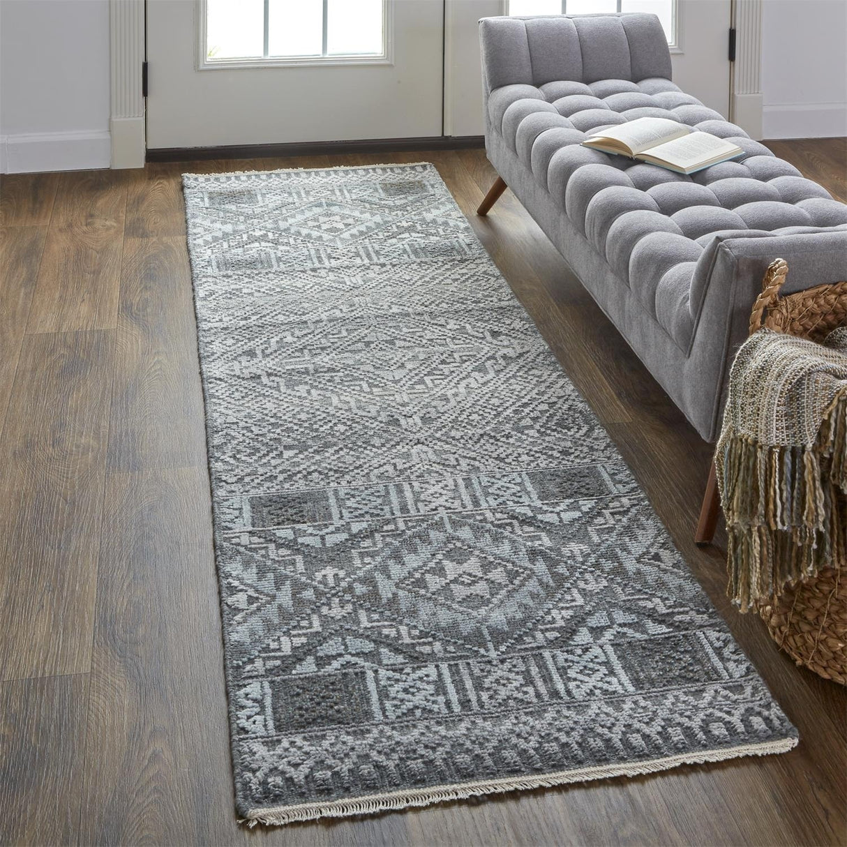 Eckhart Tribal Diamond Rug, Gray/Denim Blue, Area Rug