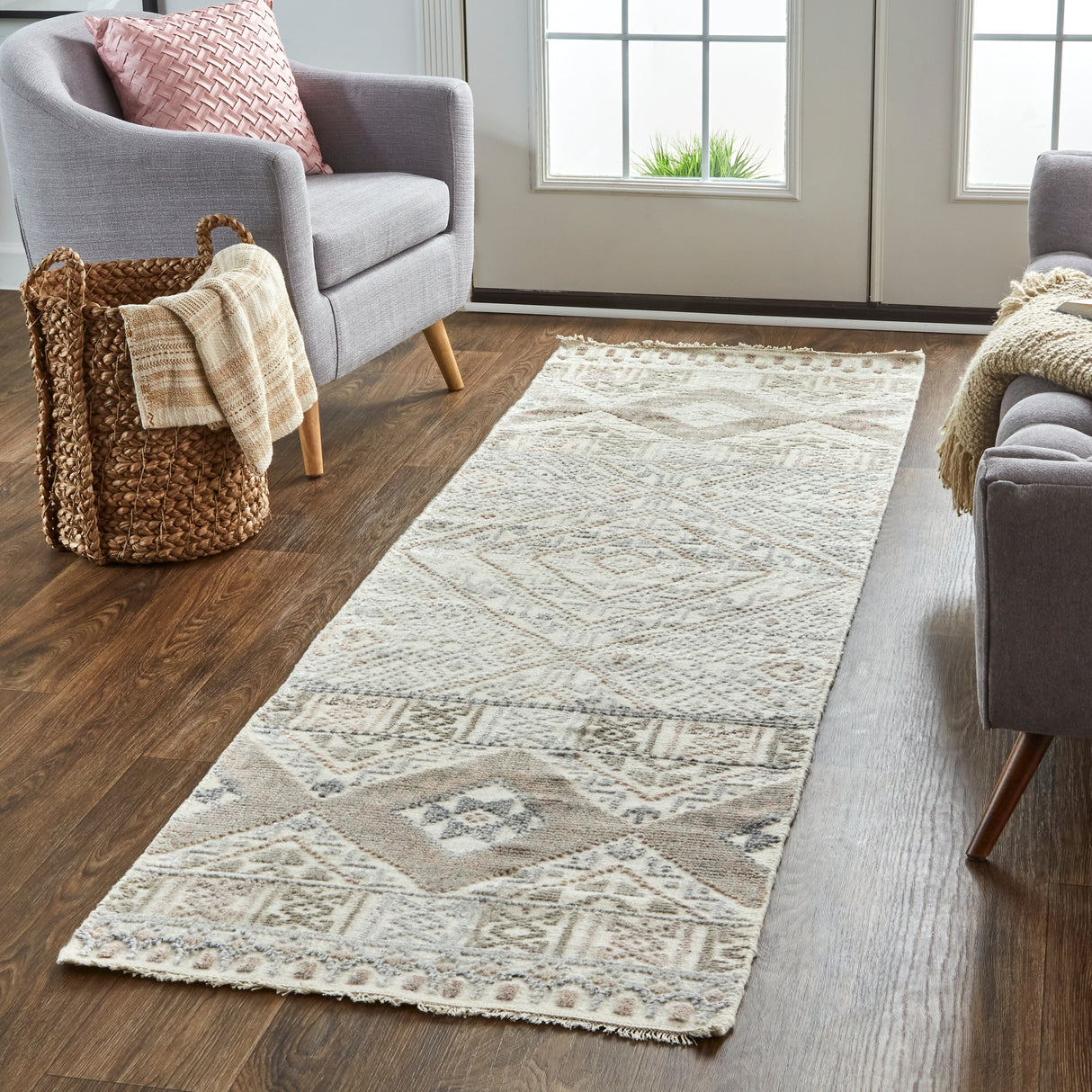 Eckhart Tribal Diamond Rug, Gray/Denim Blue, Area Rug