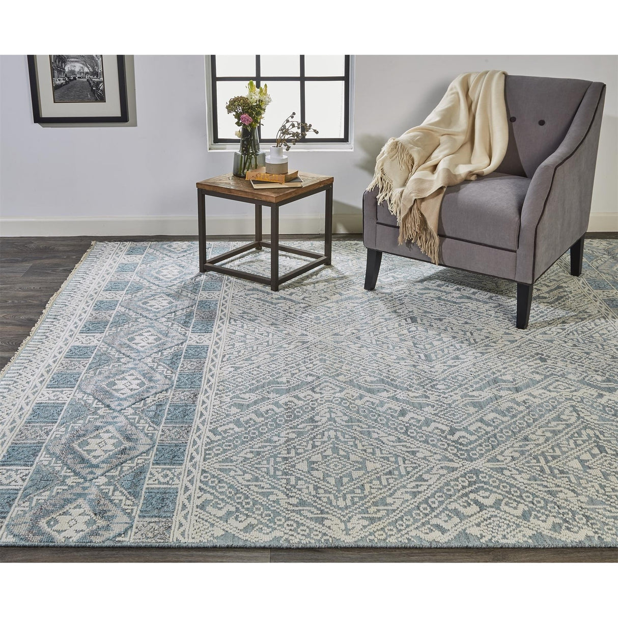 Eckhart Tribal Diamond Rug, Gray/Denim Blue, Area Rug