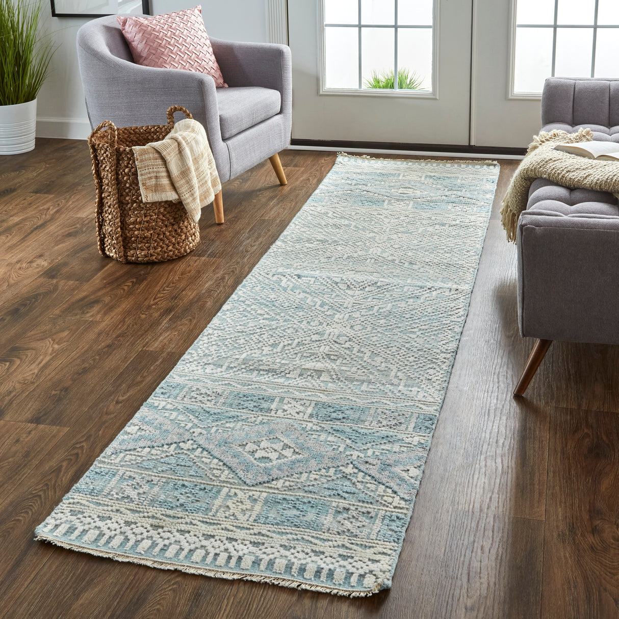 Eckhart Tribal Diamond Rug, Gray/Denim Blue, Area Rug