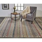 Eckhart Tribal Rug, Khaki Tan/Terracotta/Blue, Area Rug