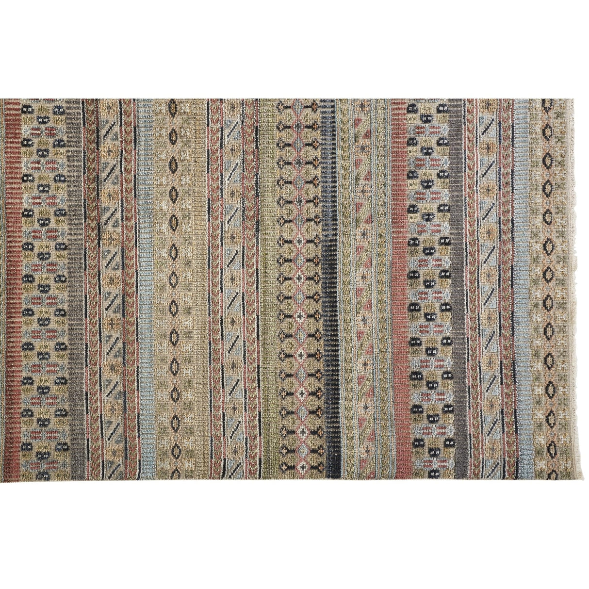 Eckhart Tribal Rug, Khaki Tan/Terracotta/Blue, Area Rug