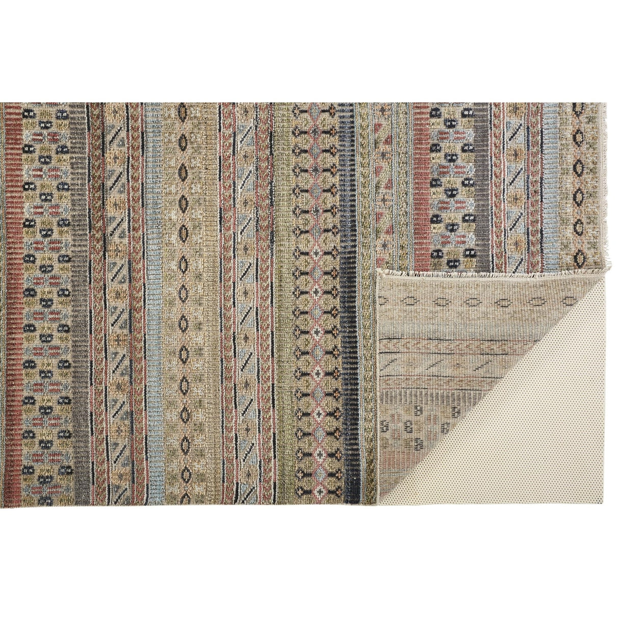Eckhart Tribal Rug, Khaki Tan/Terracotta/Blue, Area Rug