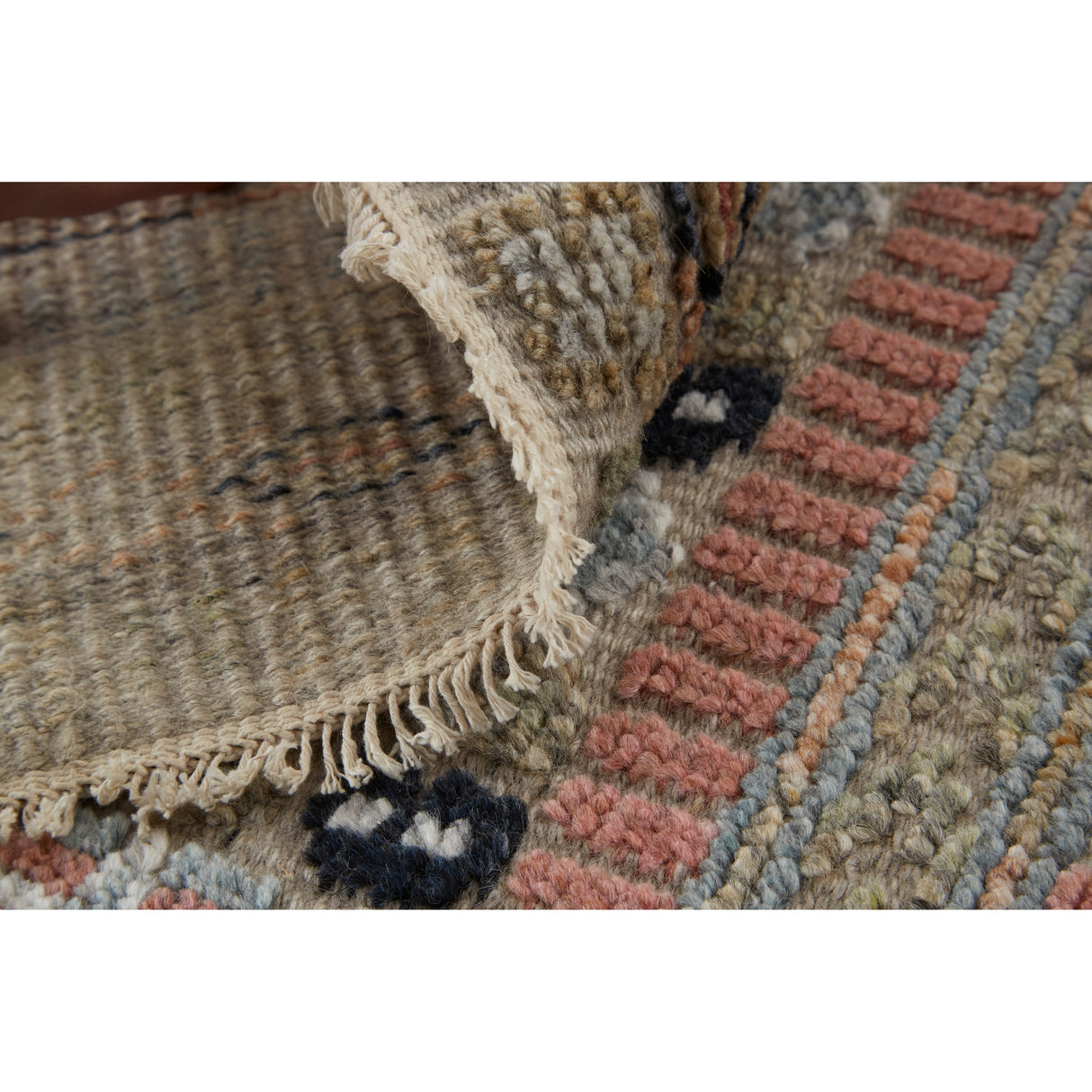Eckhart Tribal Rug, Khaki Tan/Terracotta/Blue, Area Rug