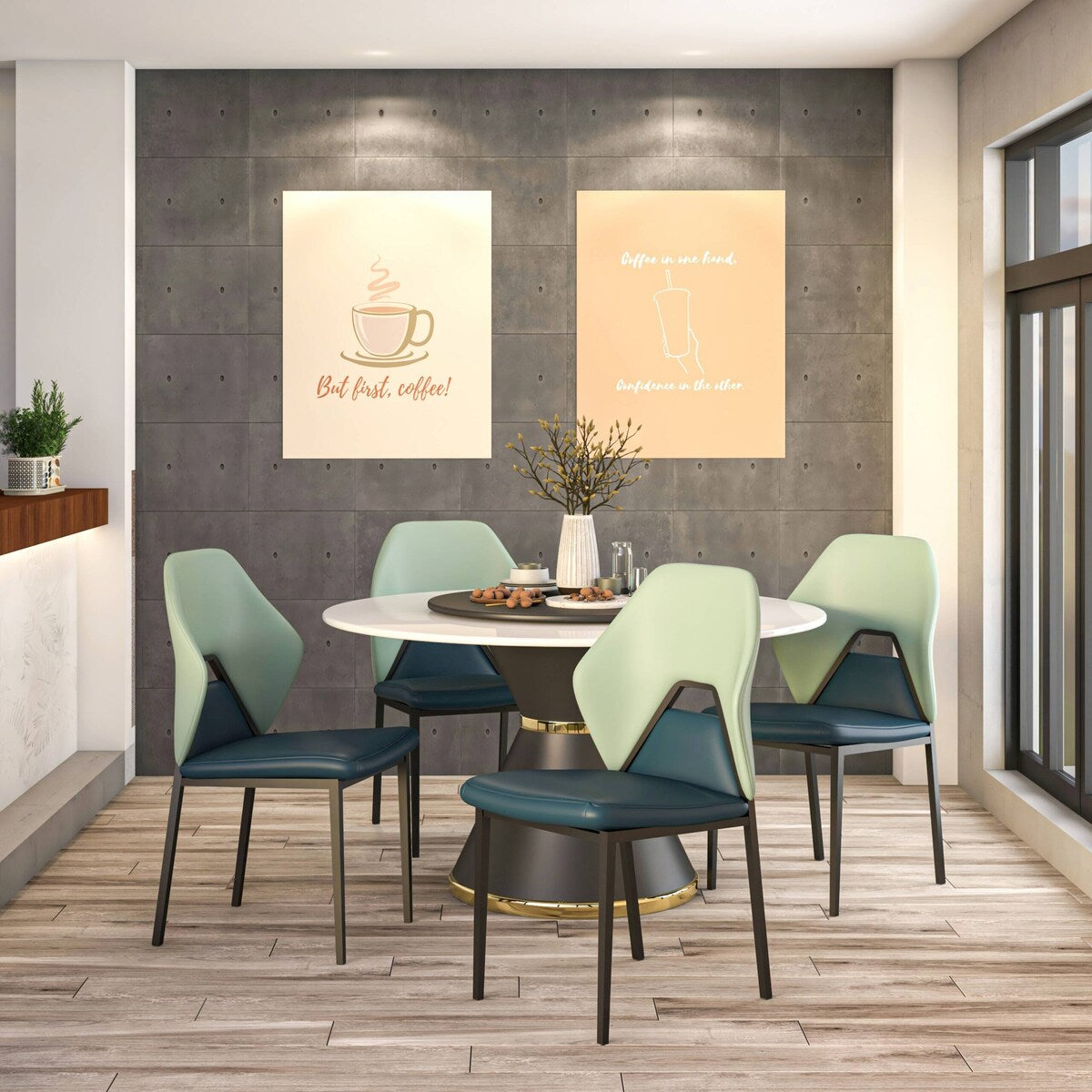 Eclat Leather Dining Chair in Black Iron Modern Upholstered Accent Kitchen Side Chair