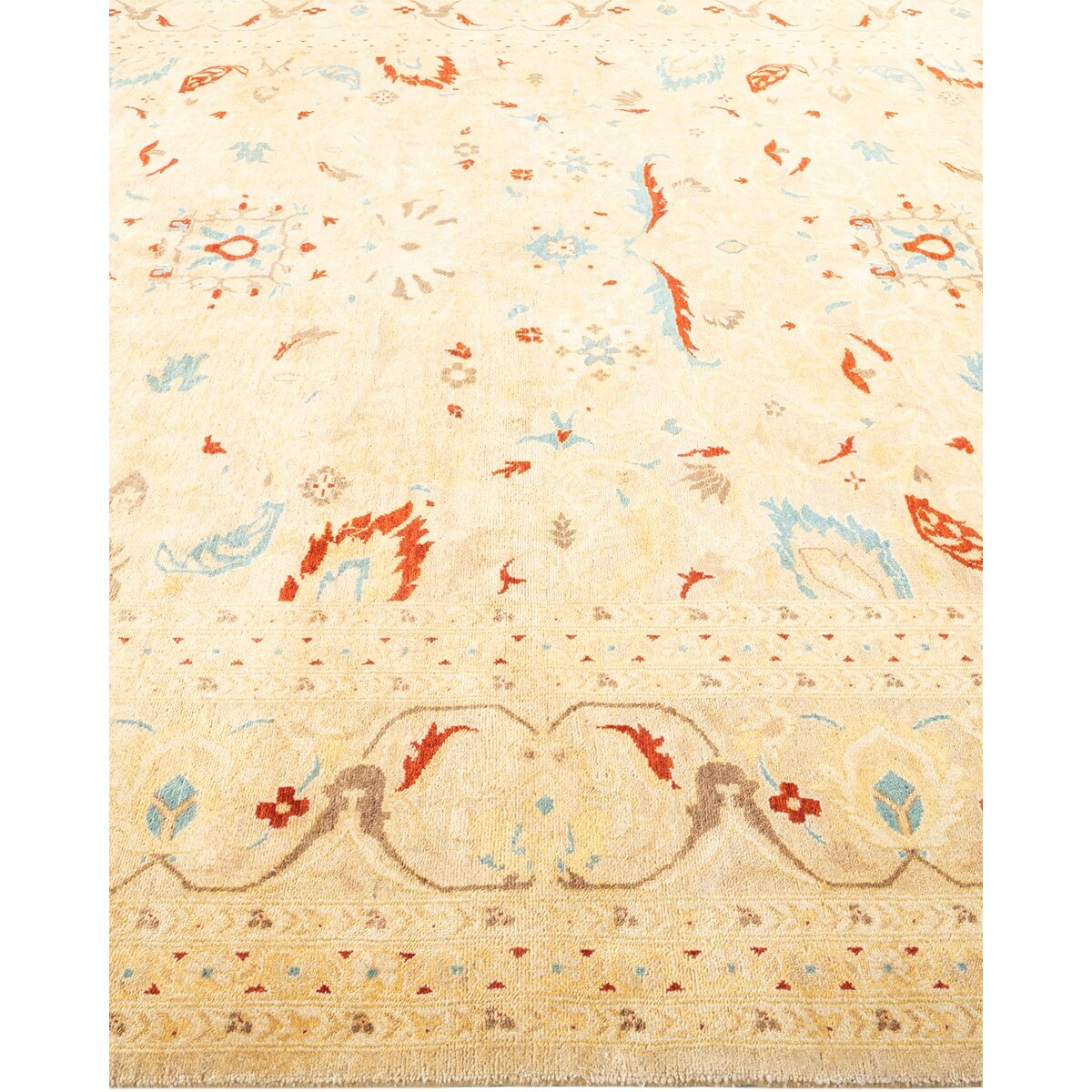 Overton Hand Knotted Wool Vintage Inspired Modern Contemporary Eclectic Ivory Area Rug - 8 x 10