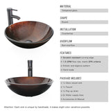 Eclife 16.5" Bathroom Vessel Sink Tempered Glass Round Basin Countertop Bowl Sink with Faucet Pop up Drain