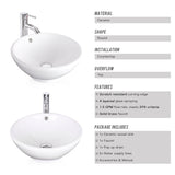 Eclife 16.5" White Ceramic Vessel Bathroom Sink Combo with Faucet 1.5 GPM and Pop up Drain