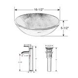 Eclife 16.5" Bathroom Vessel Sink Tempered Glass Round Basin Countertop Bowl Sink with Faucet Pop up Drain