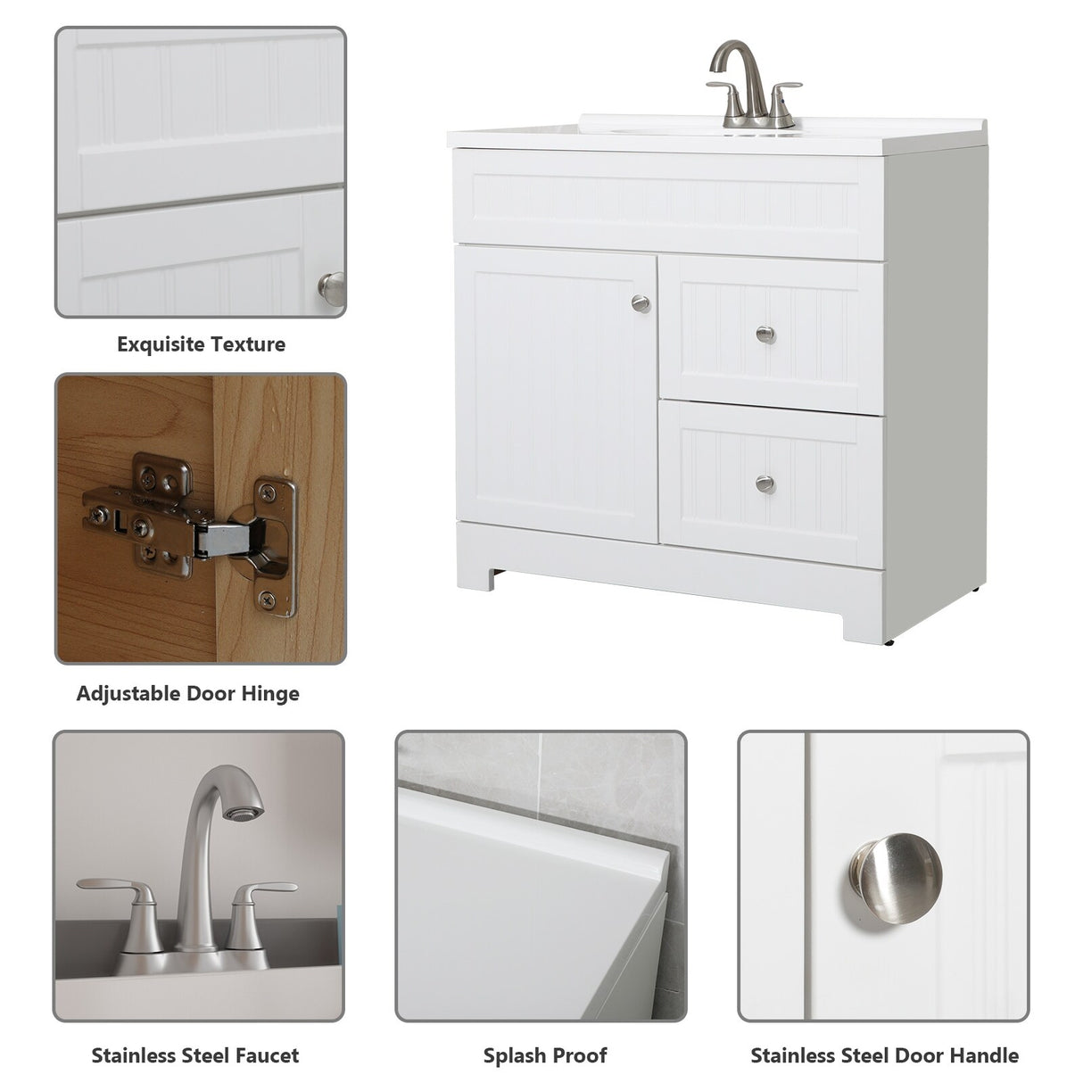 Eclife 30"/36" Bathroom Vanity Set W/ Drop in Resin Sink Cabinet Combo Free-standing