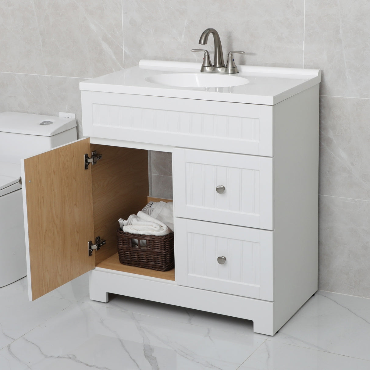 Eclife 30"/36" Bathroom Vanity Set W/ Drop in Resin Sink Cabinet Combo Free-standing