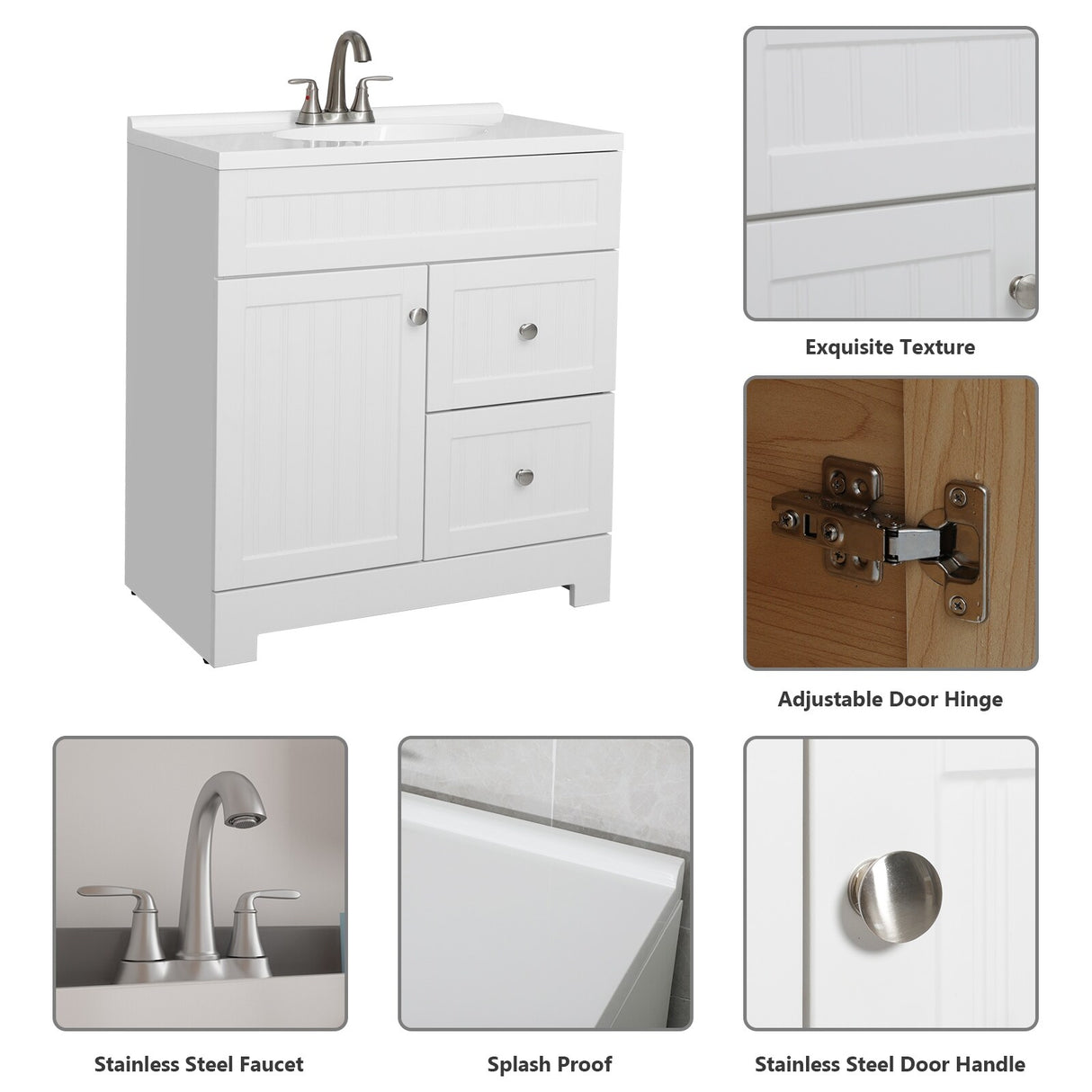Eclife 30"/36" Bathroom Vanity Set W/ Drop in Resin Sink Cabinet Combo Free-standing