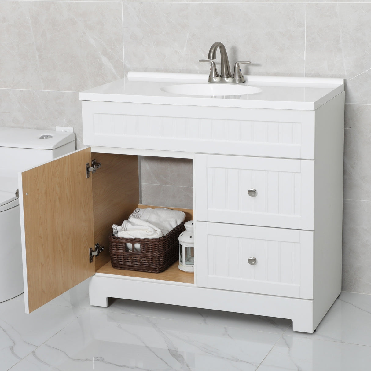 Eclife 30"/36" Bathroom Vanity Set W/ Drop in Resin Sink Cabinet Combo Free-standing