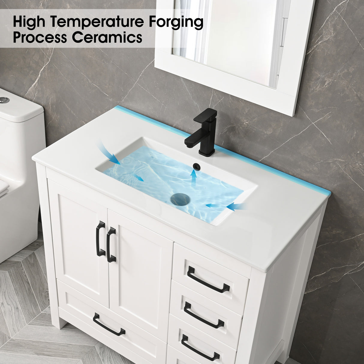 36'' Bathroom Vanities Set Cabinet with Sink Combo Set Under-mount Ceramic Sink Matte Black Faucet Mirror