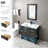 36'' Bathroom Vanities Set Cabinet with Sink Combo Set Under-mount Ceramic Sink Matte Black Faucet Mirror