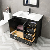 36'' Bathroom Vanities Set Cabinet with Sink Combo Set Under-mount Ceramic Sink Matte Black Faucet Mirror