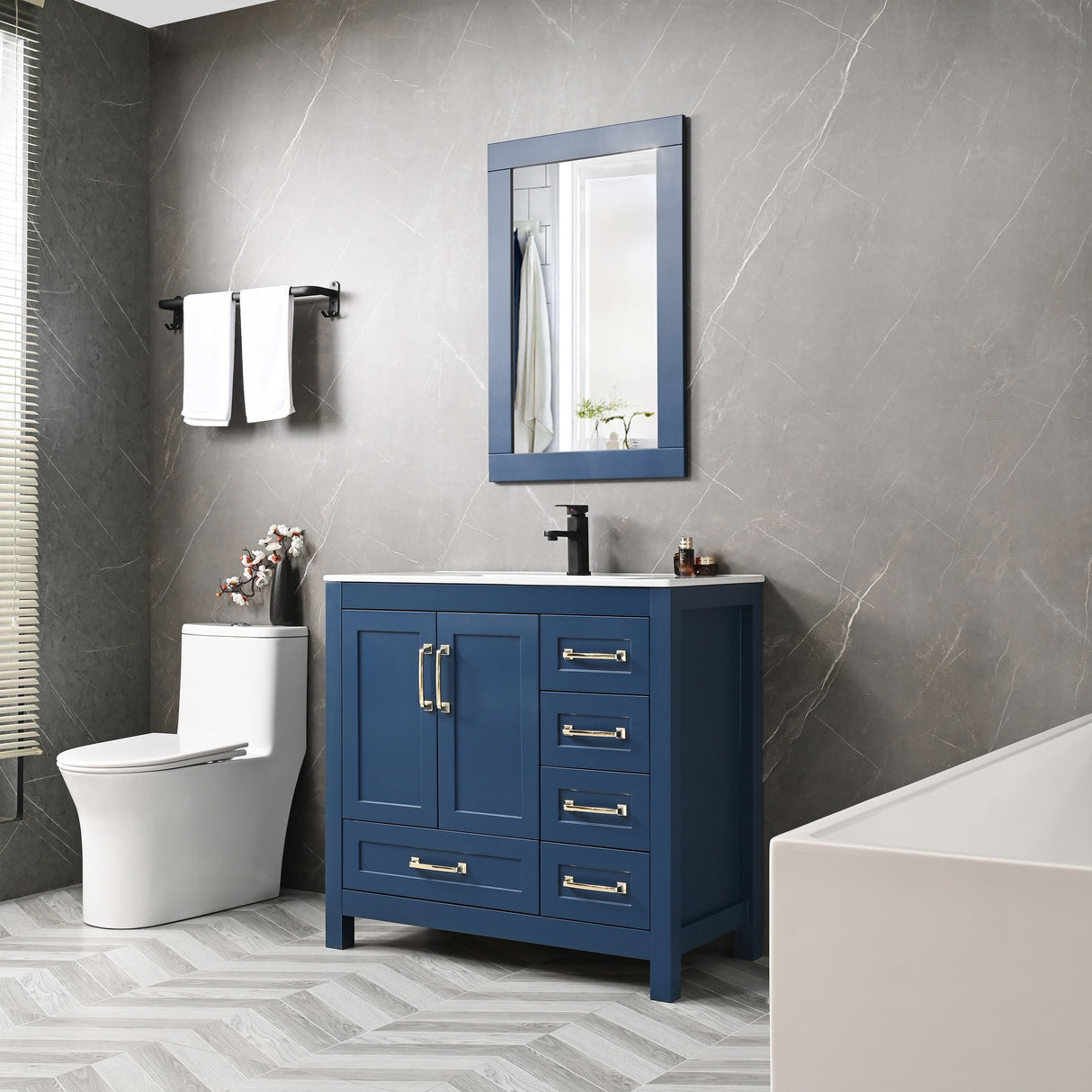 36'' Bathroom Vanities Set Cabinet with Sink Combo Set Under-mount Ceramic Sink Matte Black Faucet Mirror