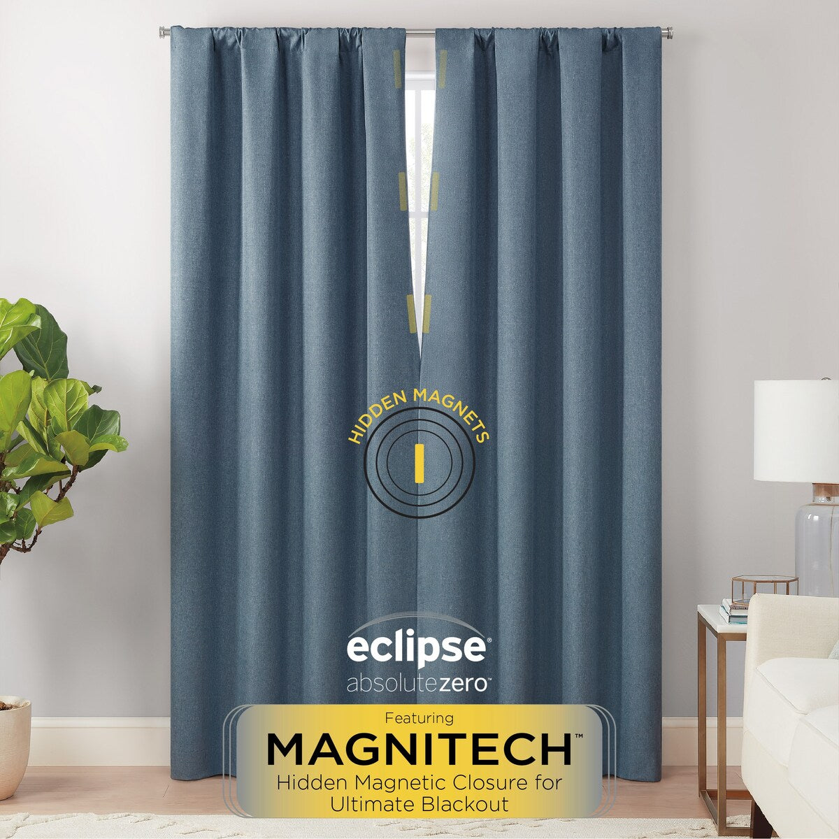 Eclipse Cannes Magnitech 100% Blackout Curtain, Rod Pocket Window Curtain Panel, Seamless Magnetic Closure (1 Panel)