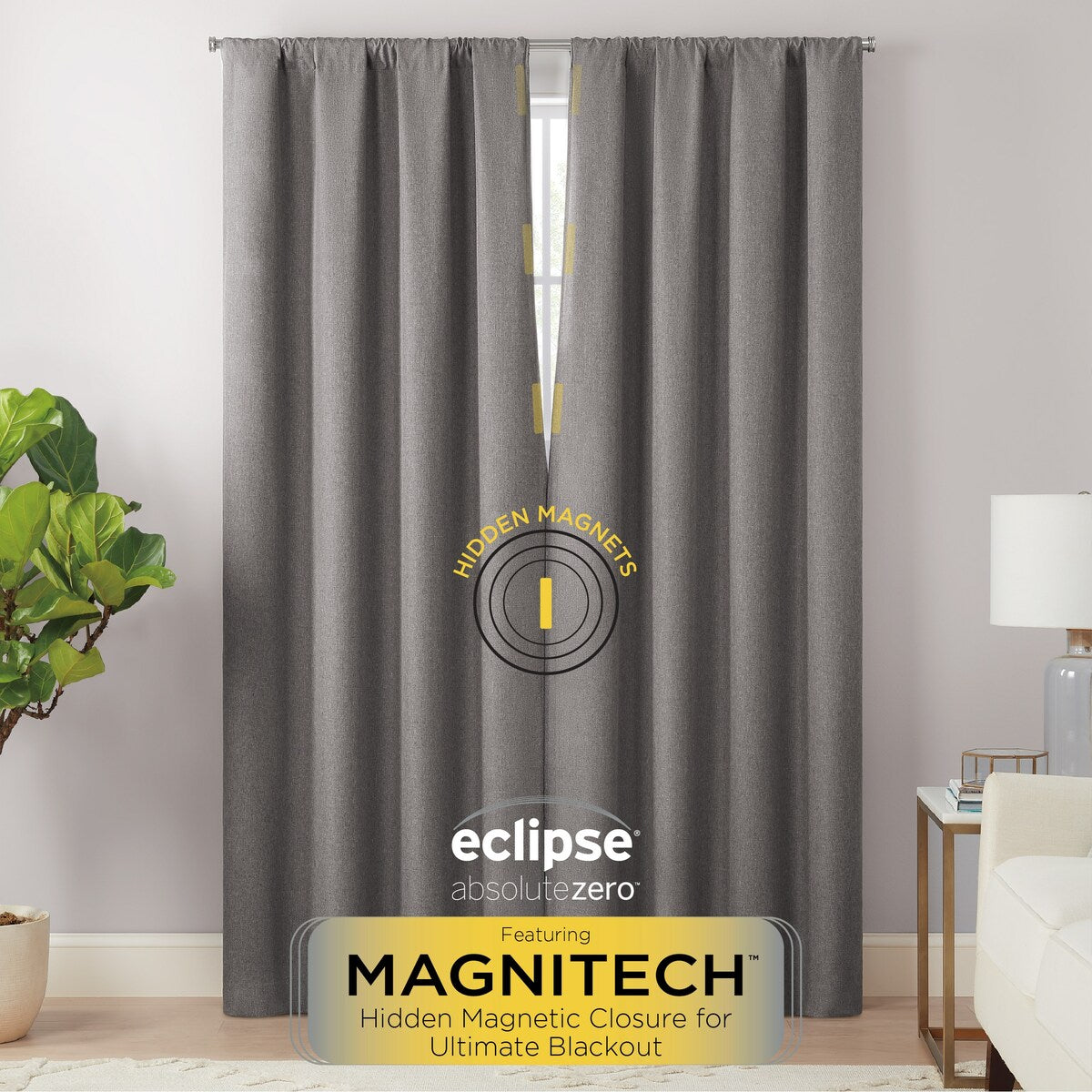 Eclipse Cannes Magnitech 100% Blackout Curtain, Rod Pocket Window Curtain Panel, Seamless Magnetic Closure (1 Panel)