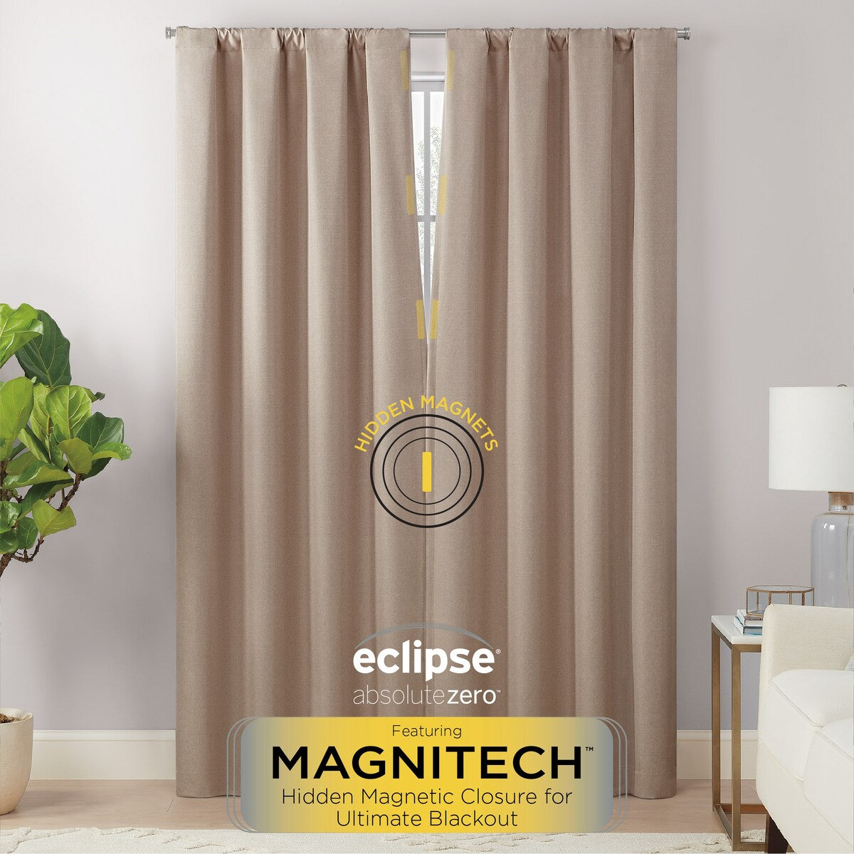 Eclipse Cannes Magnitech 100% Blackout Curtain, Rod Pocket Window Curtain Panel, Seamless Magnetic Closure (1 Panel)
