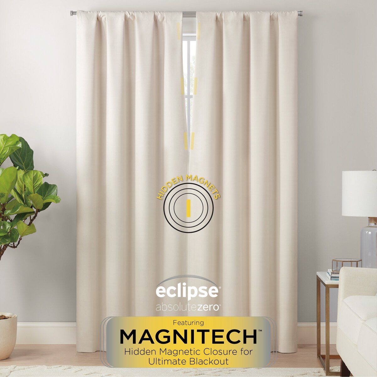 Eclipse Cannes Magnitech 100% Blackout Curtain, Rod Pocket Window Curtain Panel, Seamless Magnetic Closure (1 Panel)