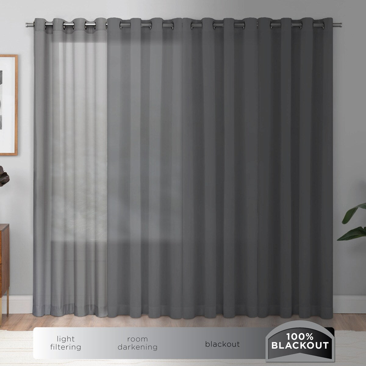 Eclipse Hadley 100% Blackout, Linen Blend Grommet Curtain Panel, 1 Panel
