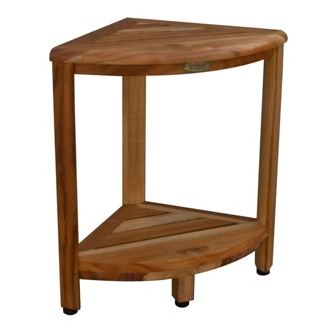 EcoDecors, Corner Teak Wood Shelf, Shower Shaving Footrest, Teak Stool For Inside Shower, 18-Inches