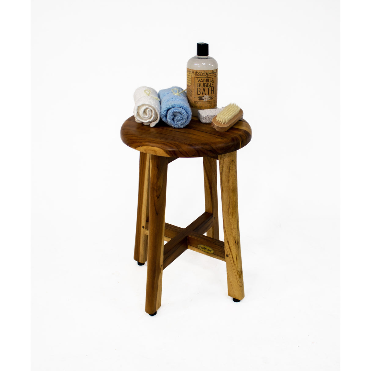 EcoDecors, 12-inches Round Teak Seat, Teak Shower Stool, Teak Shower Bench, Teak Shower Seat, Wood Shower Seat, 18-inches Tall