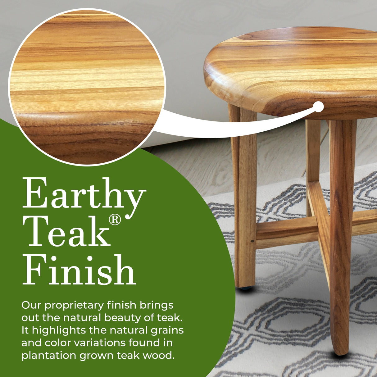 EcoDecors, 12-inches Round Teak Seat, Teak Shower Stool, Teak Shower Bench, Teak Shower Seat, Wood Shower Seat, 18-inches Tall
