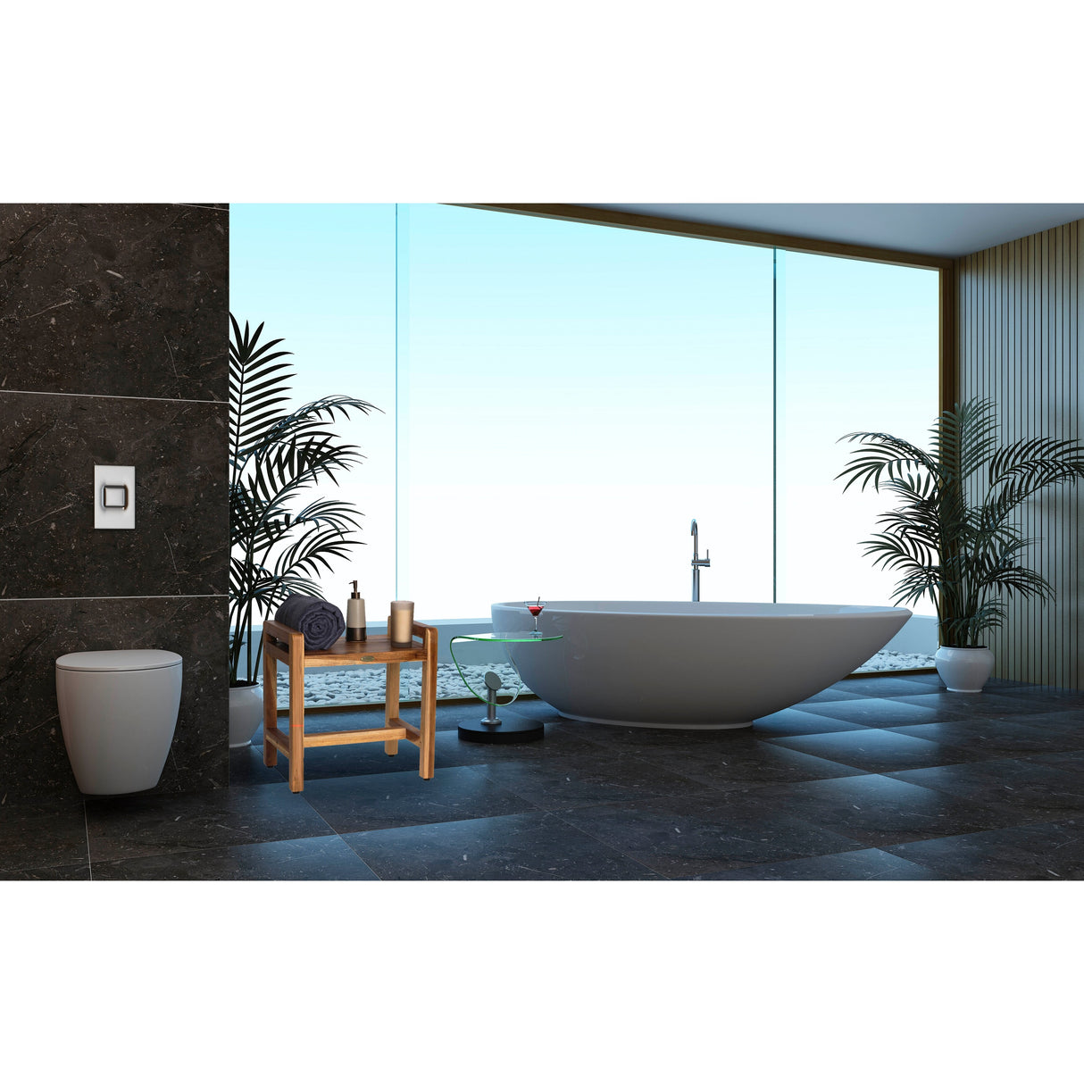 EcoDecors Eleganto 20" Solid Teak Shower Bench With LiftAide Arms - EarthyTeak Finish