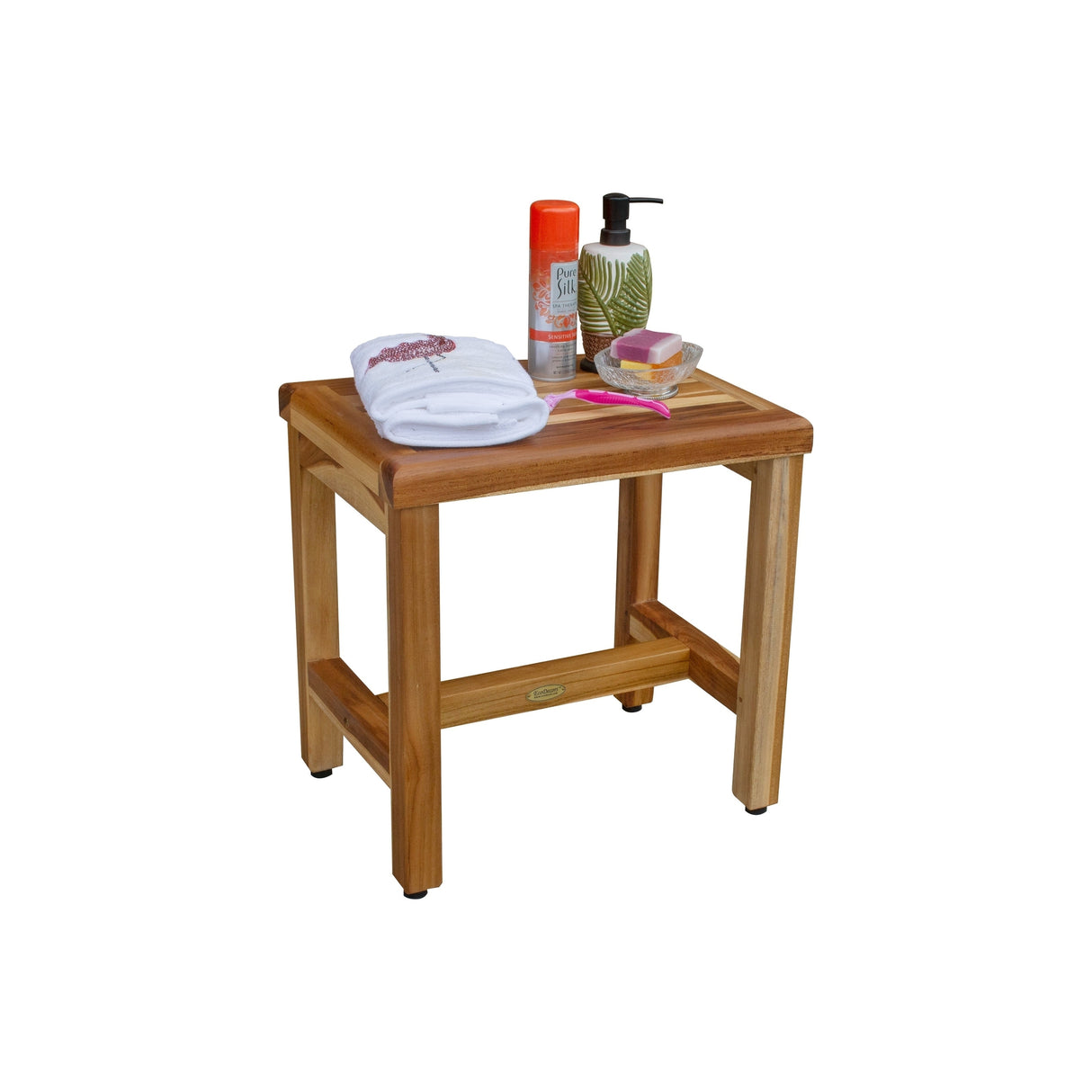 EcoDecors Eleganto 18" Solid Teak Shower Stool - EarthyTeak Finish