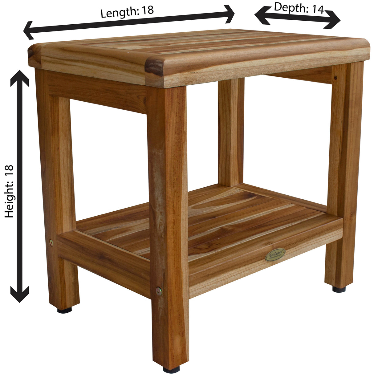 EcoDecors Eleganto 18" Teak Shower Bench with Storage Shelf- EarthyTeak Finish