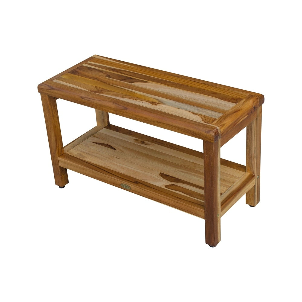 EcoDecors Eleganto 29" Solid Teak Shower Bench With Shelf - EarthyTeak Finish