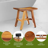 14" W, 15" H, Teak Shower Stool, Teak Shower Shaving Foot Rest, Teak Shower Shaving Stool, Small Bathroom Stool, Natural Teak