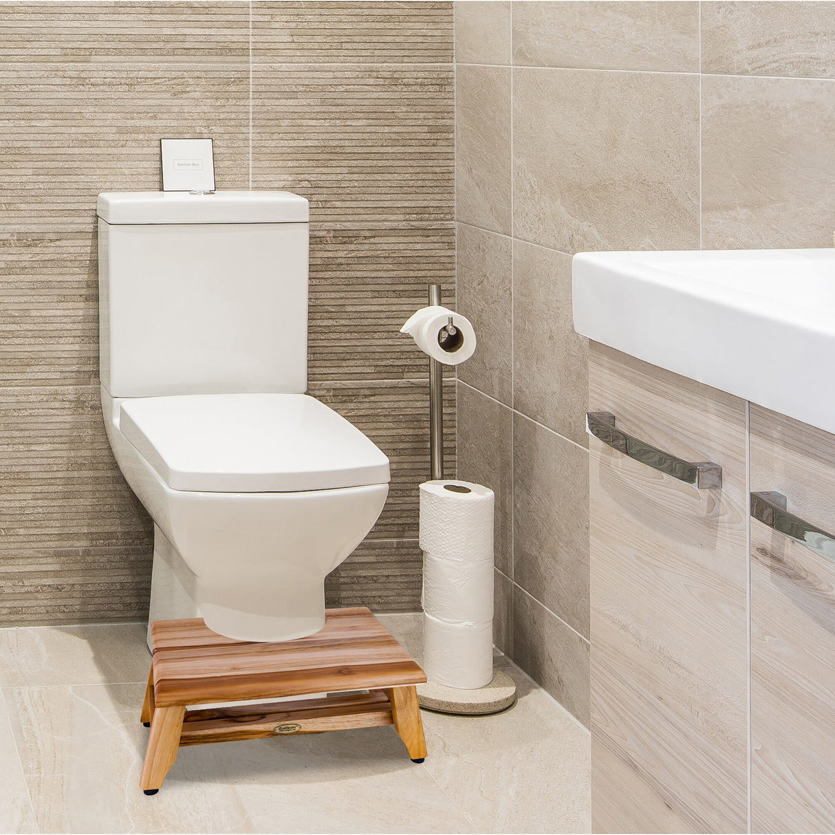 EcoDecors SerenityPoo 8in Tall ToiletStool in a Brown Finish